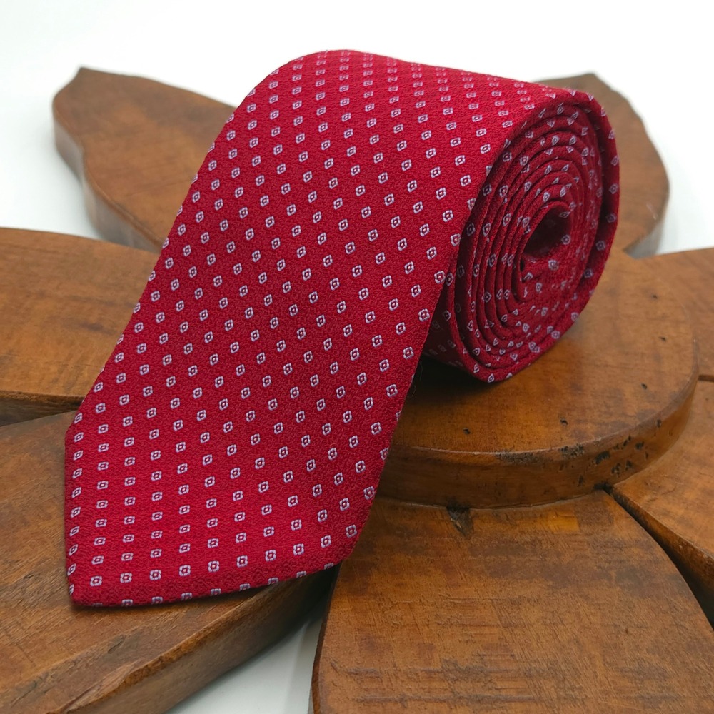 Brooks Brothers Geometric Silk Necktie Men Red Diamond Dot Business Formal